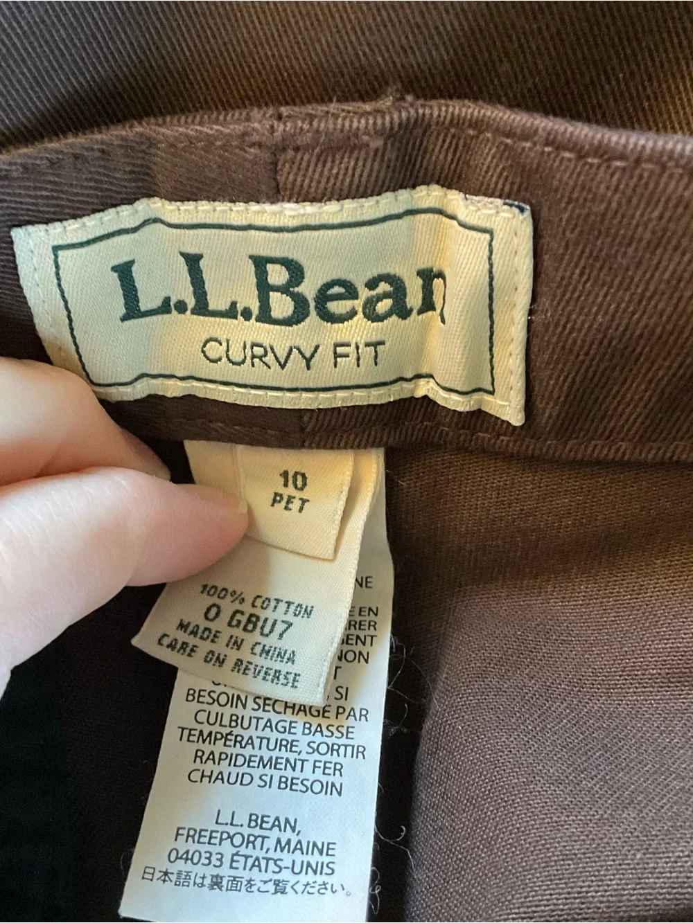 L.L. Bean Wrinkle Resistant Curvy Fit Cotton Pants Brown Size 10P Petite NWT